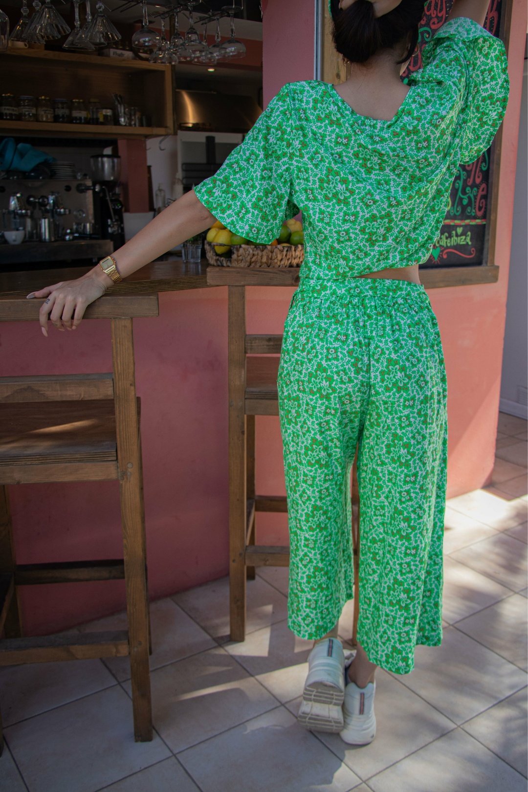 CALI Wide Leg Culottes - Green Botanical