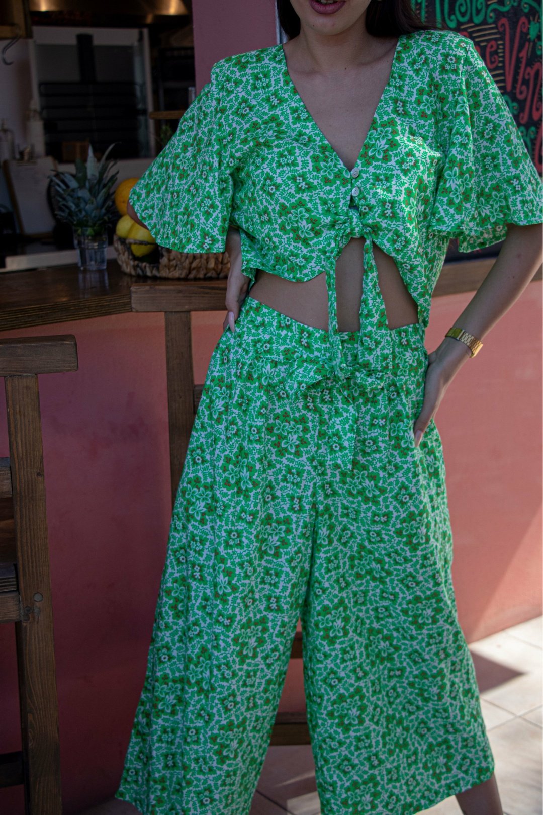 CALI Wide Leg Culottes - Green Botanical