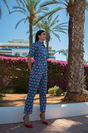 HEIDI Retro Jumpsuit - Blue Flower Power