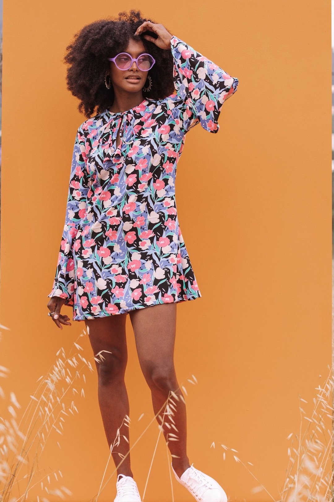 ALETA MINI DRESS - Women's Bell Sleeve 70s Floral Dress OOTO CLOTHING ALETA MINI DRESS - Women's Bell Sleeve 70s Floral Dress OOTO CLOTHING